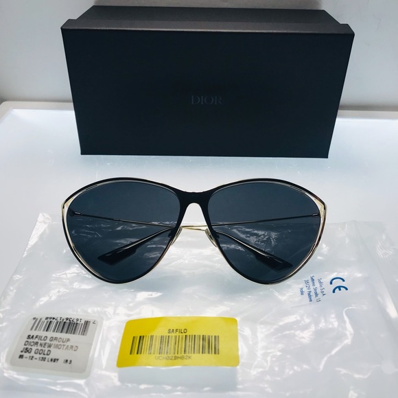 Dior Gold / Black Diornewmotard-j5gir Cat Eye Sunglasses - Picture 2 of 13